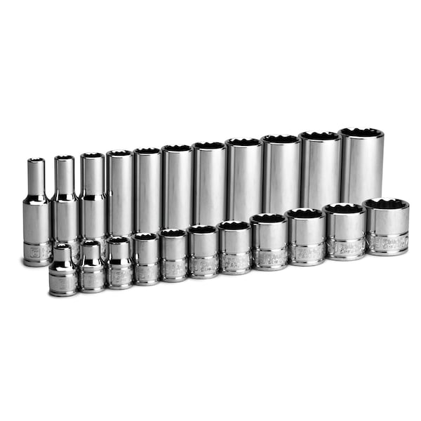 38 Drive 12Point Shallow and Deep Socket Set, SAE, 14 to 78, 22Pcs